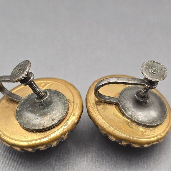 VTG Faceted Moonstone Earrings 19.6mm Ornate Flame Prongs Screw Back Signed La? - Picture 7 of 10